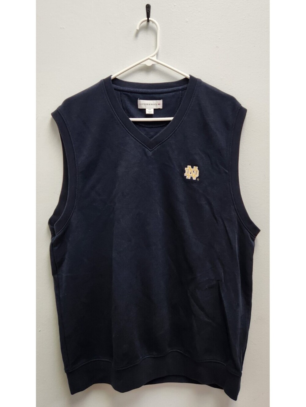 Cutter & Buck Notre Dame Fighting Irish V-Neck Sweater Vest Men's Medium Navy